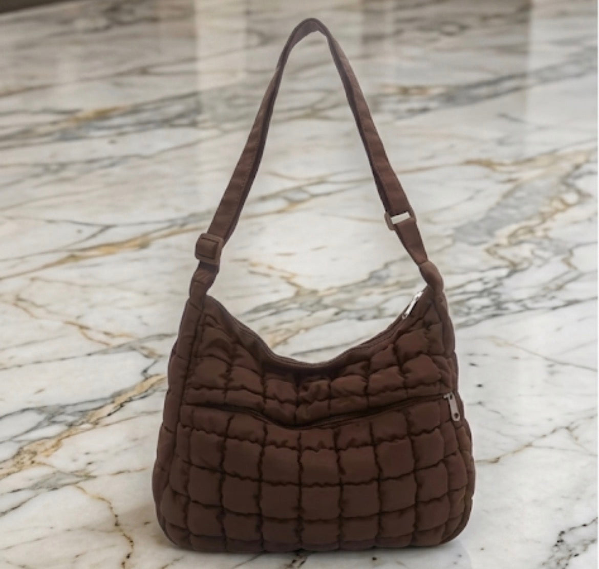 Women’s Quilted Puffer Shoulder Bag (Brown)