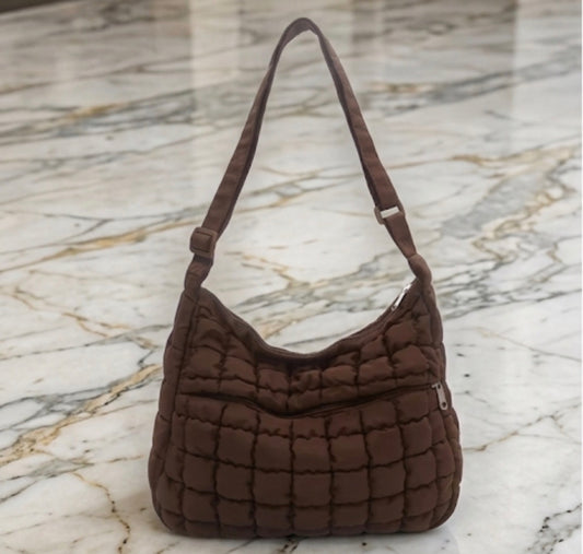 Women’s Quilted Puffer Shoulder Bag (Brown)